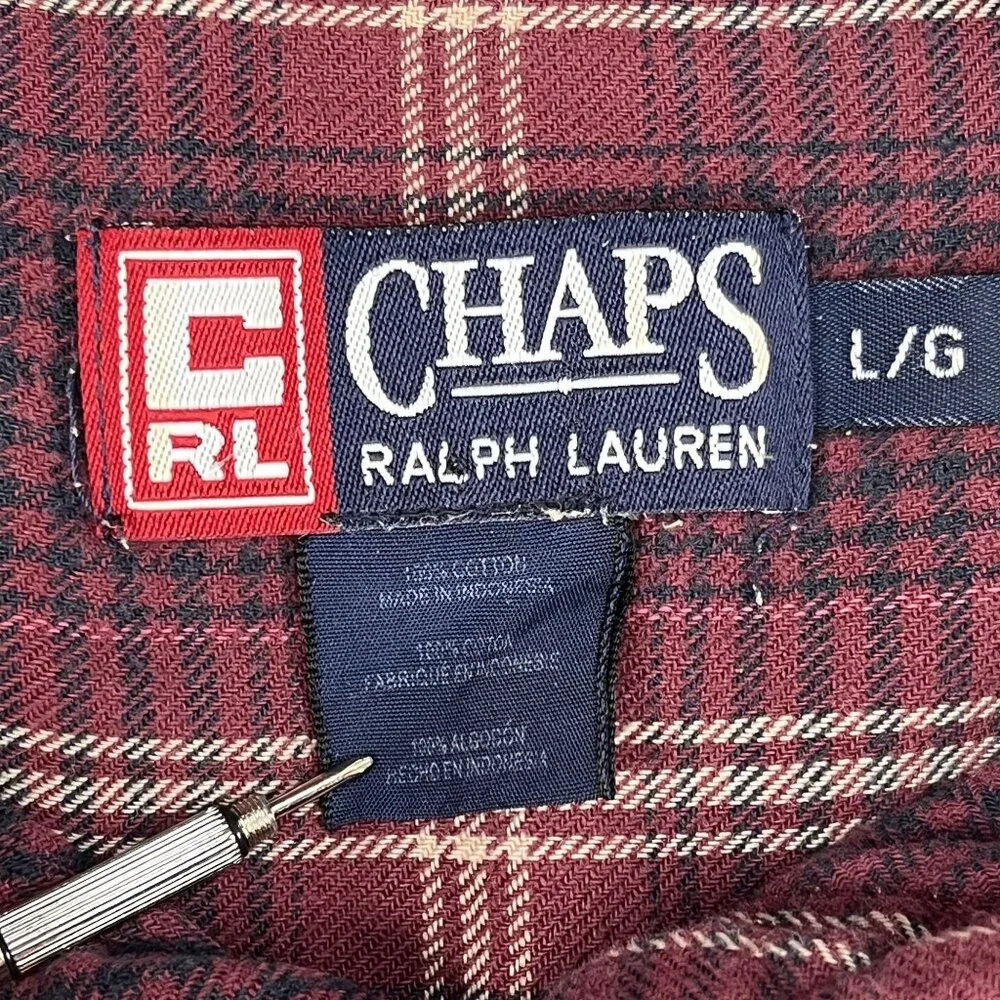 VTG Chaps Ralph Lauren‎ Red Flannel Button Down Shirt Sz Large